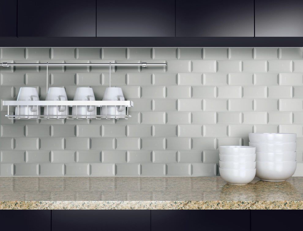 Domino Gray 3X6 Glossy Beveled Subway Tile, 22 Sft