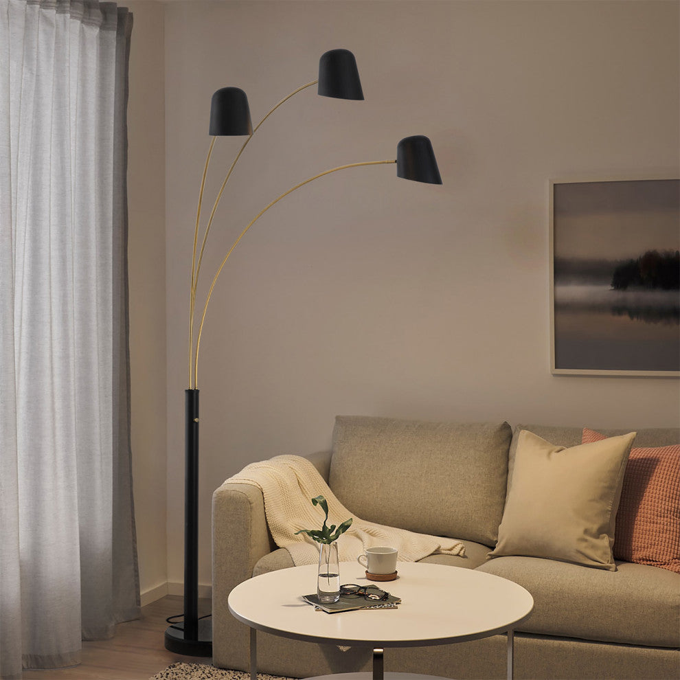 Culver 3 Light Arc Floor Lamp -86", Matte Black & Weathered Brass, Dimmer Switch