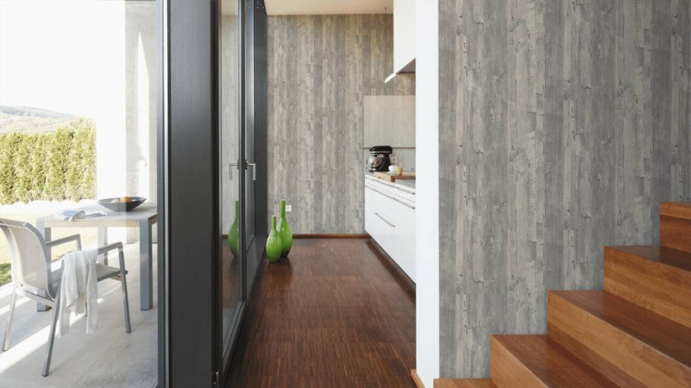 Faux Textured Wallpaper Wood, 954054, Gray Brown Beige, Sample