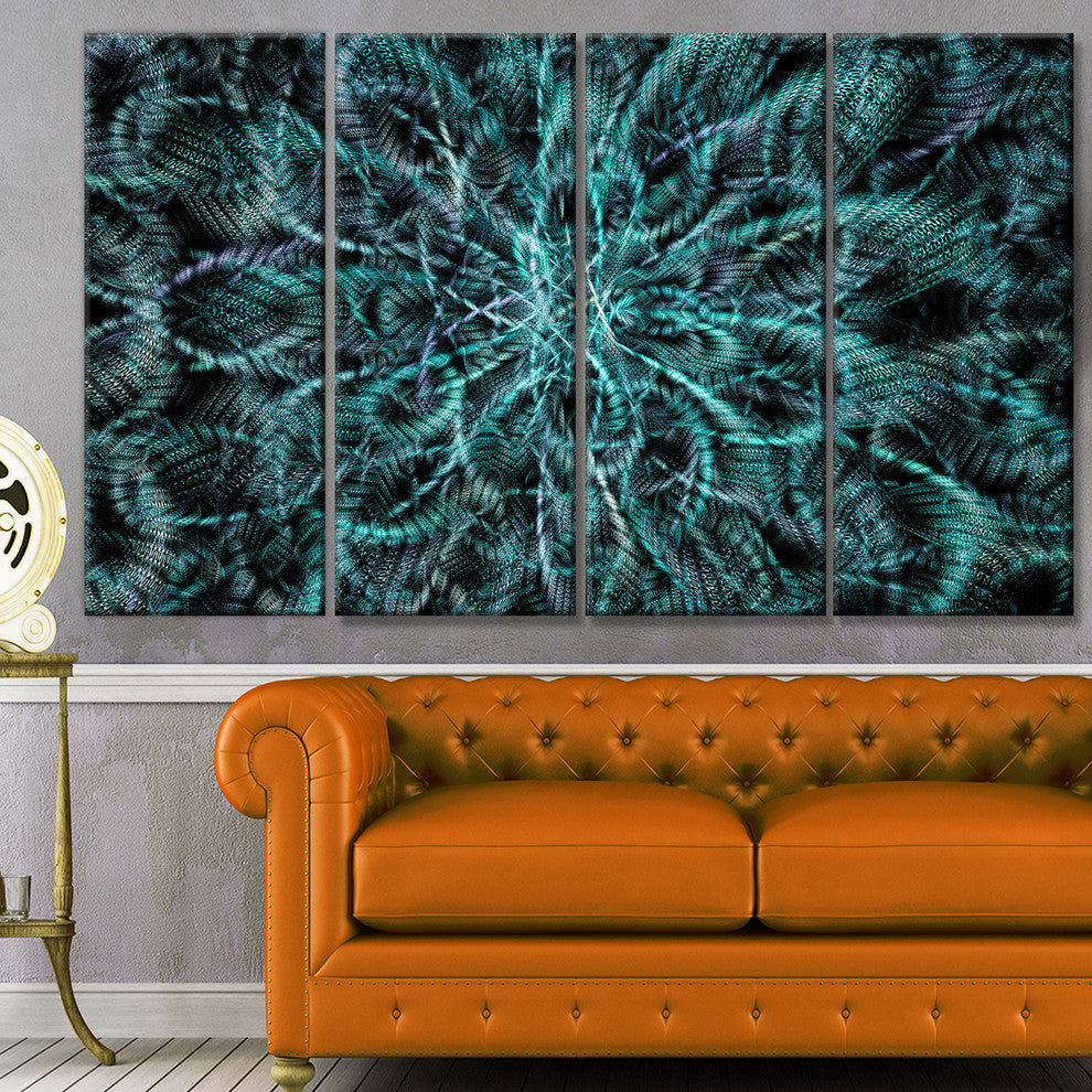 Unusual Starry Fractal Metal Grill, Abstract Canvas Wall Art, 48"x28", 4 Panels
