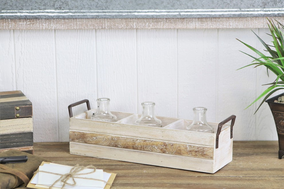 Rectangular Wood Storage, 3-Compartment, Light Brown