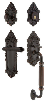 Victorian Plate F Grip Entry Set Fleur Lever, Timeless Bronze, 2-3/4", Left