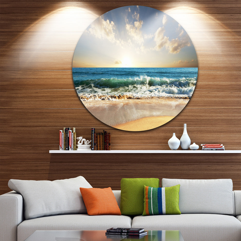 Cloudy Sky And Vibrant Blue Sea, Seashore Disc Metal Artwork, 23"