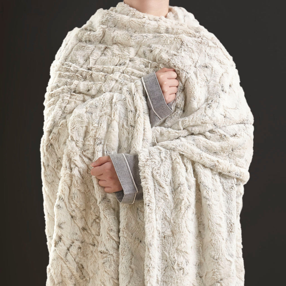 Beautyrest Zuri Oversized Faux Fur Heated Throw, Snow Leopard