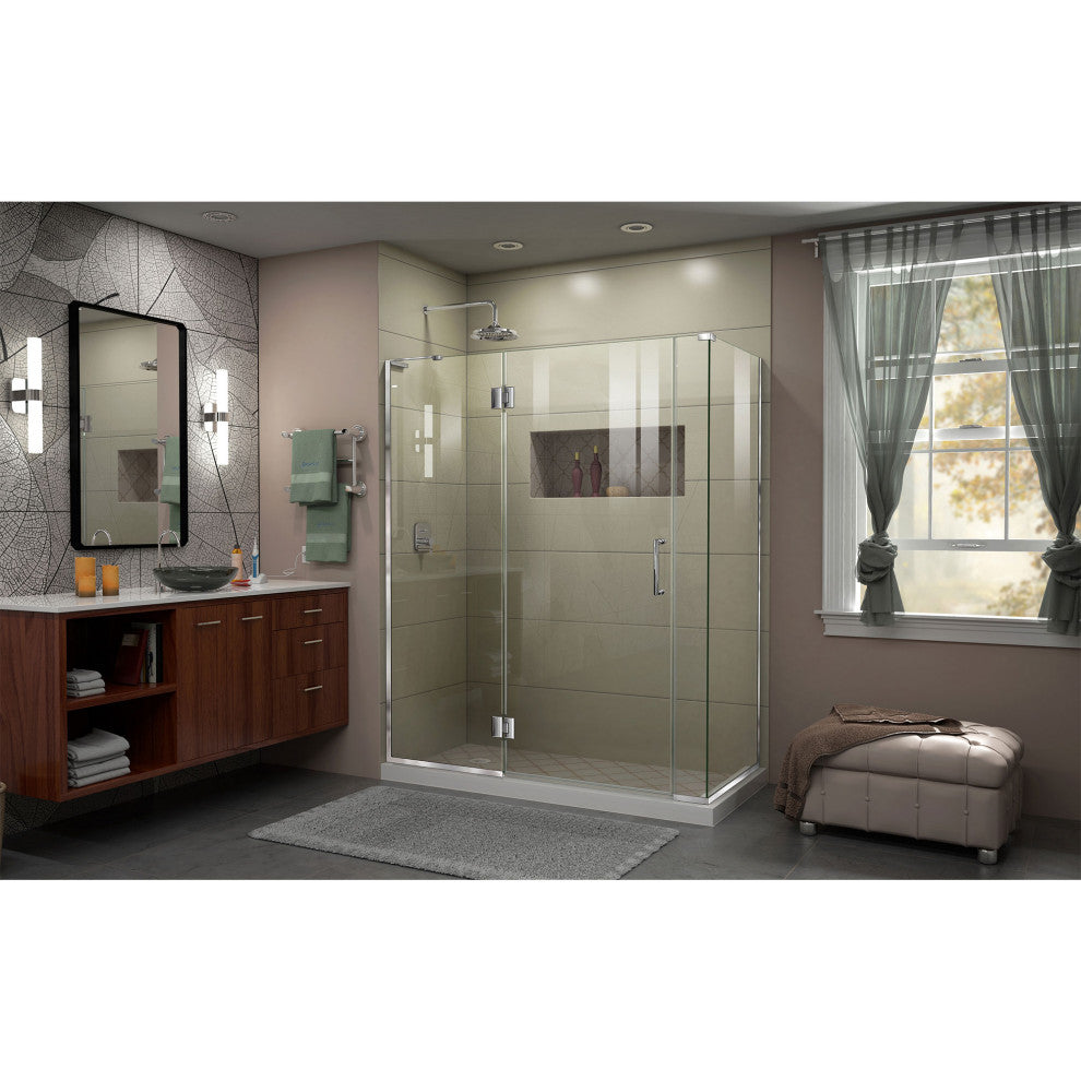 Unidoor-X Shower Enclosure, Left-Wall Bracket, Chrome, 57"x34.38"