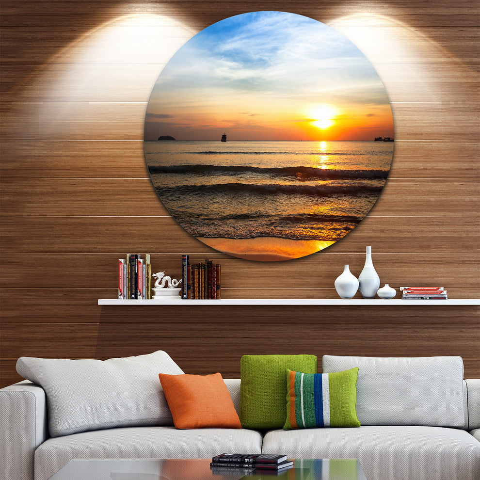Fascinating Sunset Over Clam Beach, Modern Beach Round Wall Art, 36"