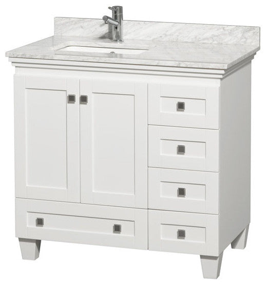 Acclaim White Vanity, 36", Square, White Carrera Marble