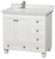 Acclaim White Vanity, 36", Square, White Carrera Marble