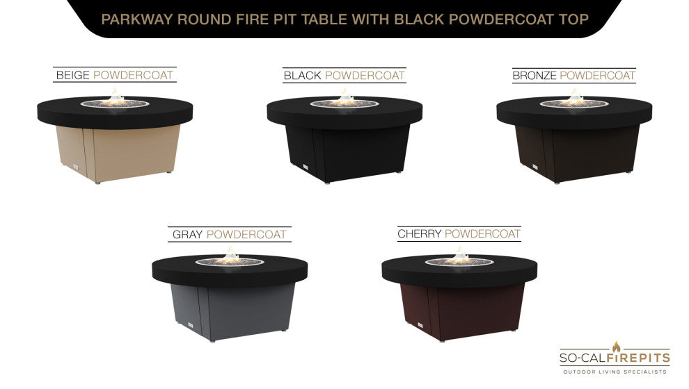 Circular Fire Pit Table, 48", Natural Gas, Black Powdercoat Top, Beige