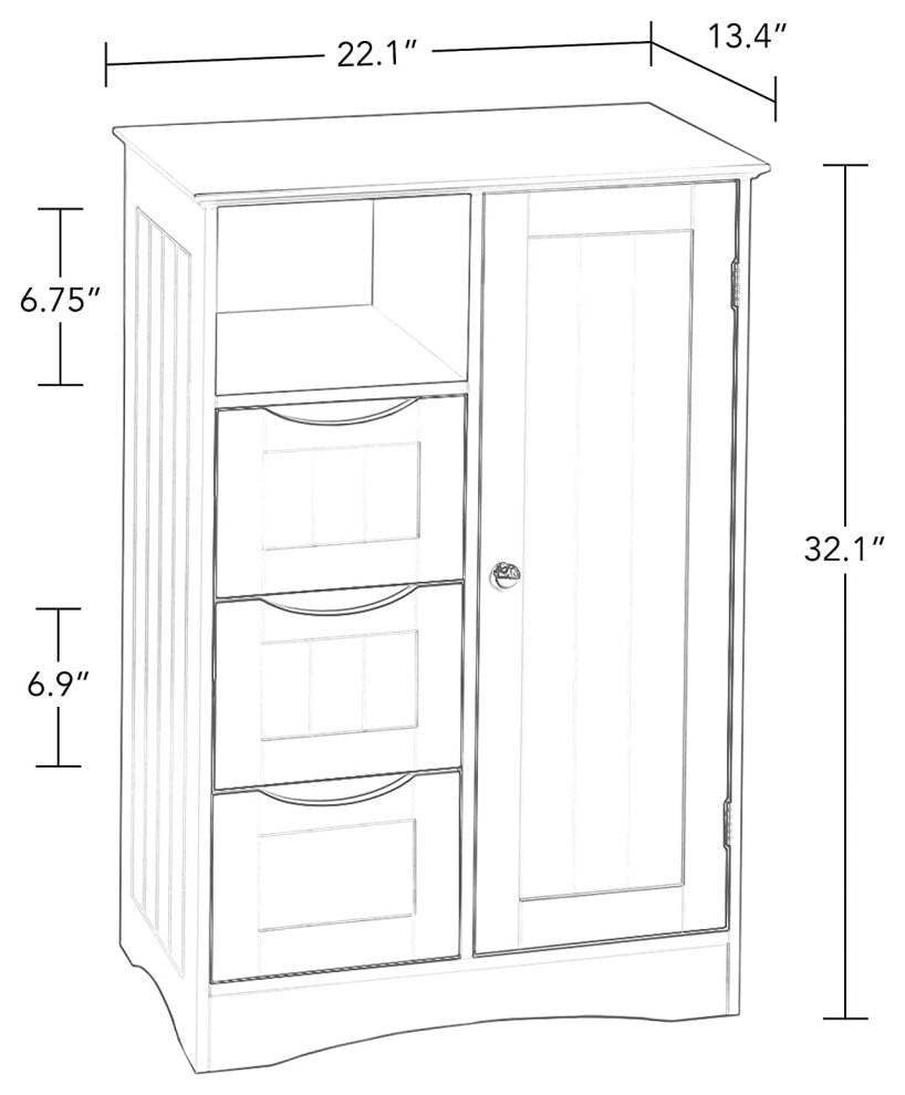 1-Door, 3 Drawer Floor, Gray Cabinet
