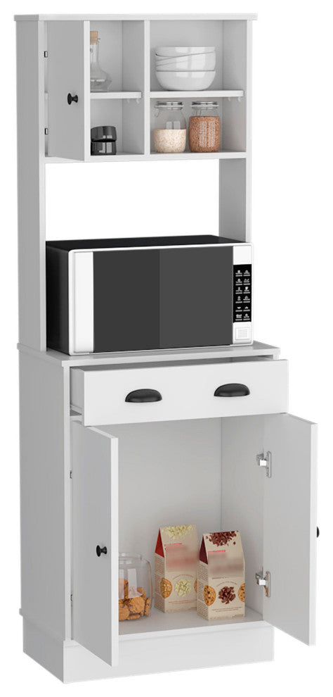 Powell Kitchen Pantry With 2 Cabinets, 2 Open Shelves, and Drawer, White