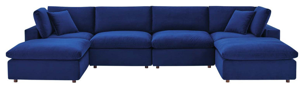 Sectional Sofa Set, Velvet, Blue Navy, Modern, Living Lounge Hotel Hospitality