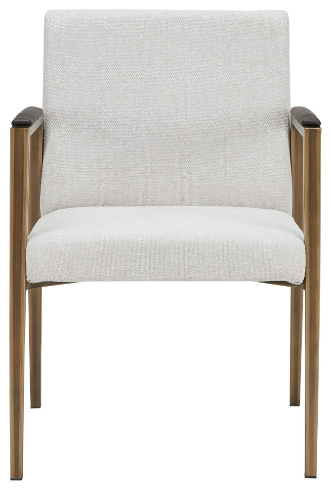 Modrest Sanders Modern Off-White Fabric + Brass Dining Chair