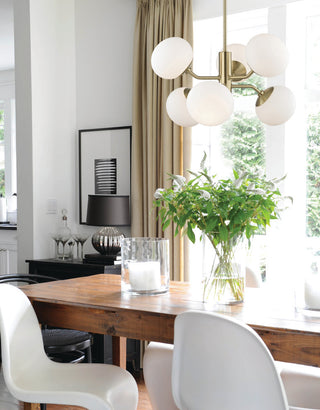 Estee 6-Light Chandelier, Opal Etched Glass, Finish: Aged Brass