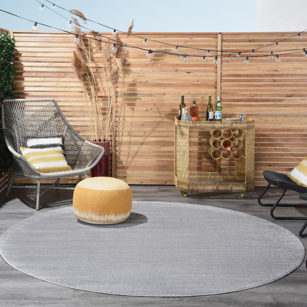 Nourison Essentials 8' x Round Silver Grey Outdoor Area Rug
