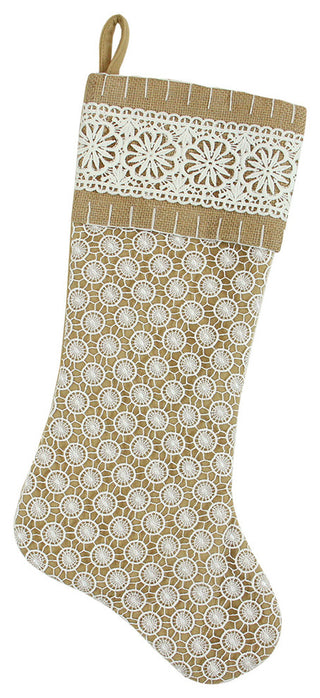 20.5"  Lace With Burlap and Lace Cuff Christmas Stocking