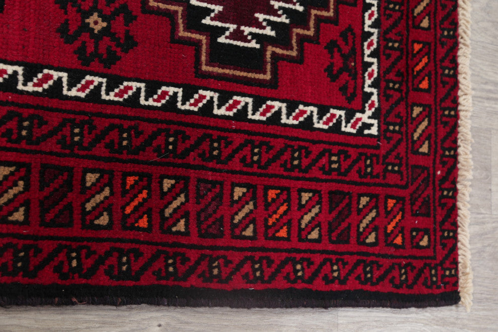 Balouch Oriental Traditional Hand-Knotted Afghan Area Rug, Red, 6'3"x4'1