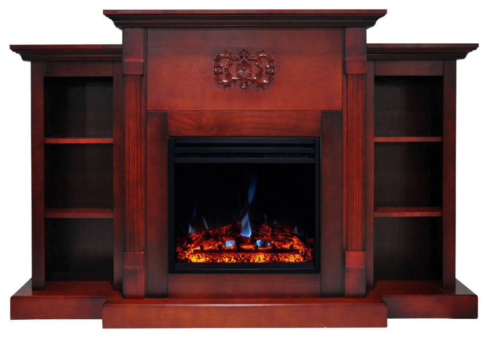 Sanoma Electric Fireplace Heater With 72" Bookshelves, Cherry