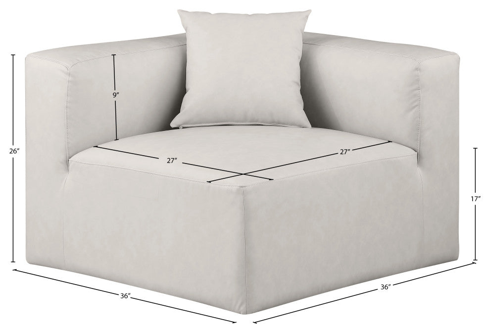 Cube Upholstered Modular Component, Cream, Vegan Leather, Corner Chair