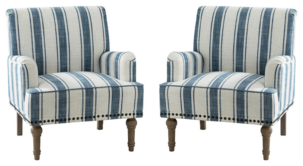 Comfy Living Room Armchair With Stripe Design Set of 2, Navy