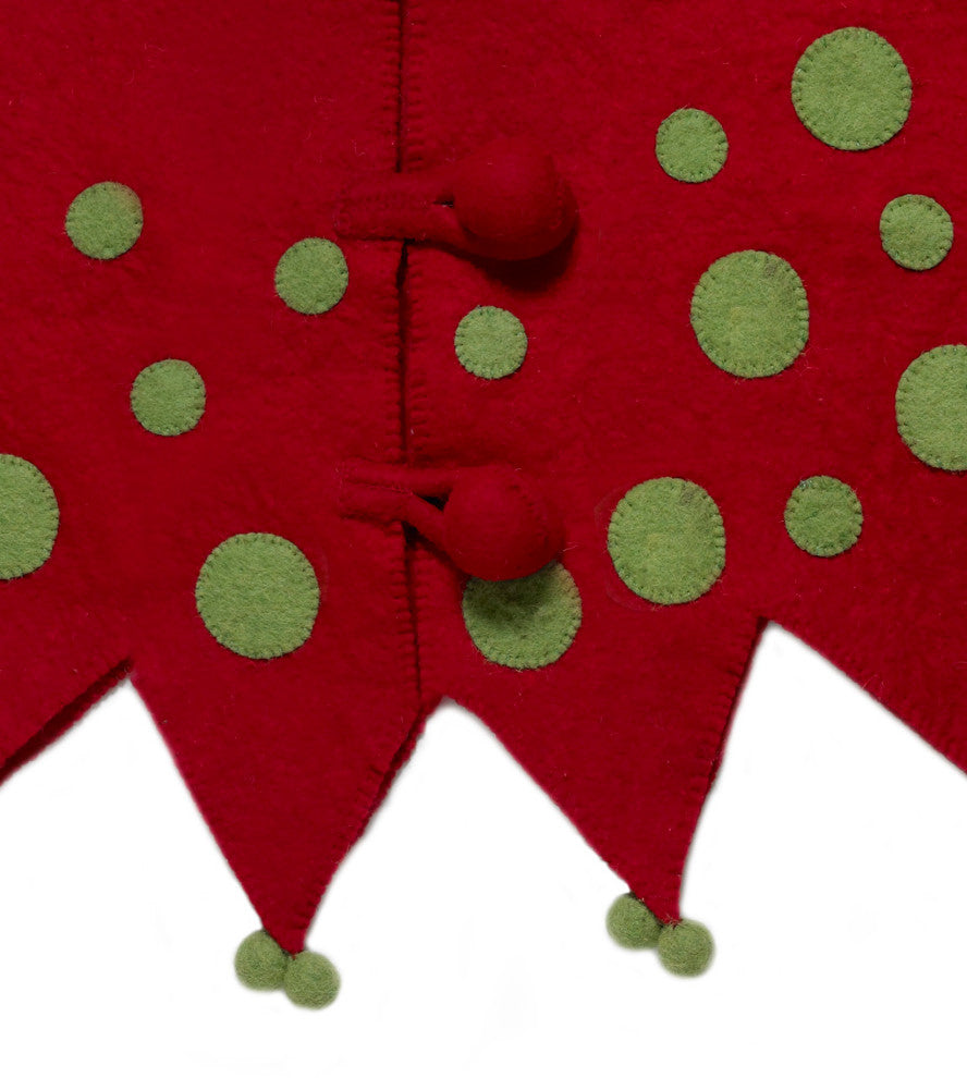 Handmade Felt Christmas Tree Skirt, Jester in Red and Green, 60"