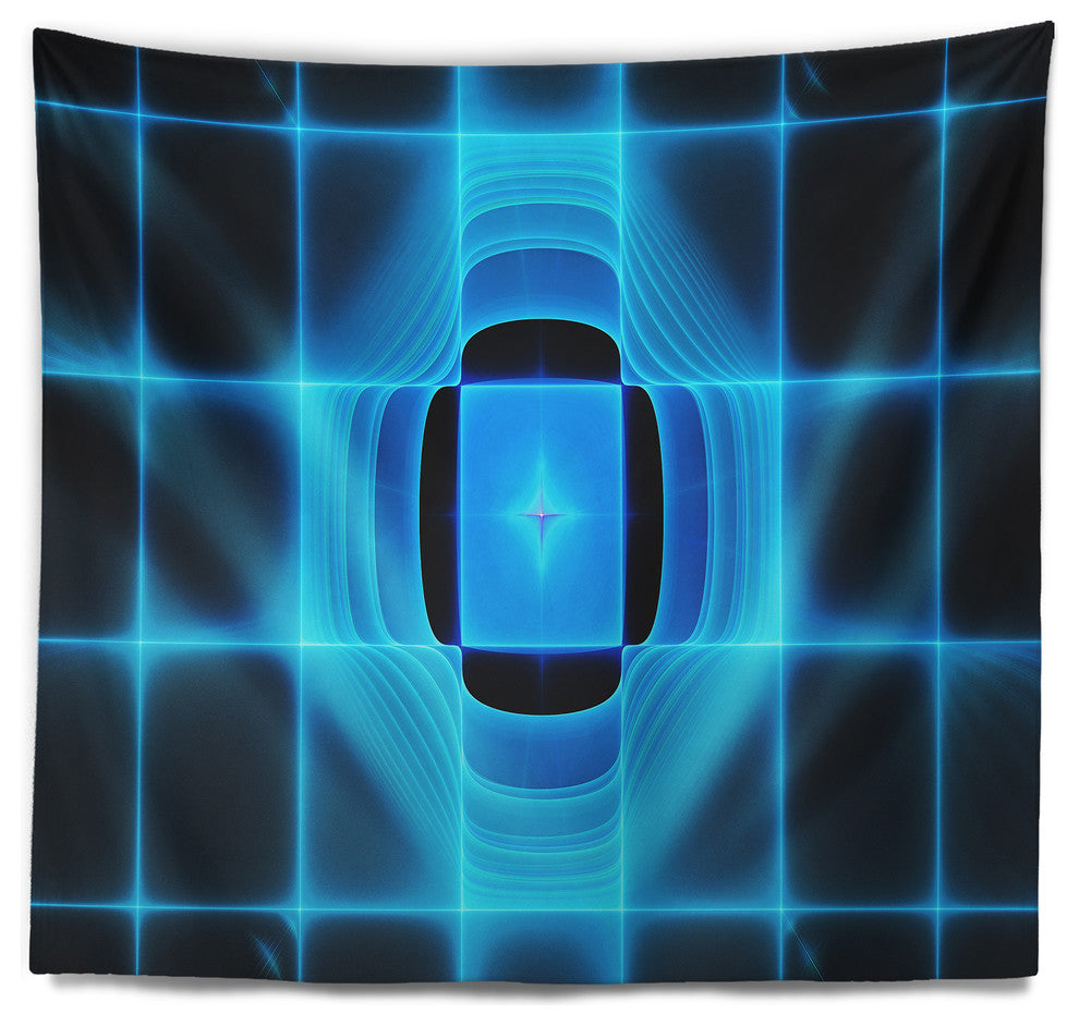 Blue on Black Thermal Infrared Visor Abstract Wall Tapestry, 92"x78"