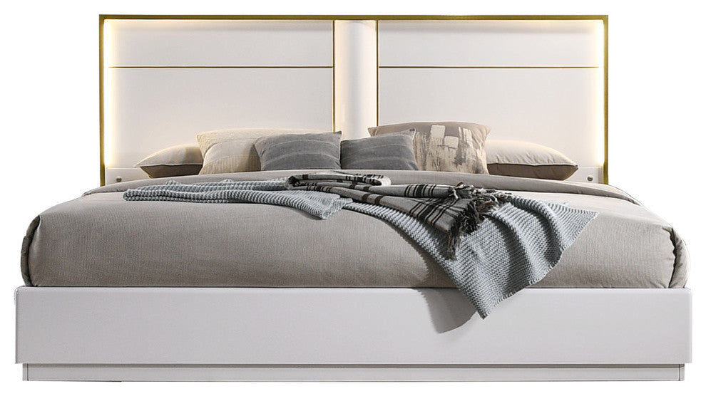 Havana Platform White With Gold Trimming Bed, Eastern King