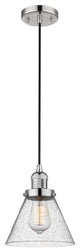 Large Cone LED Pendant, Polished Nickel, Glass: Seedy