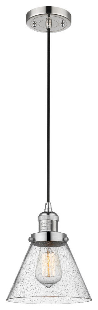 Large Cone LED Pendant, Polished Nickel, Glass: Seedy