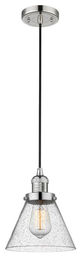 Large Cone LED Pendant, Polished Nickel, Glass: Seedy