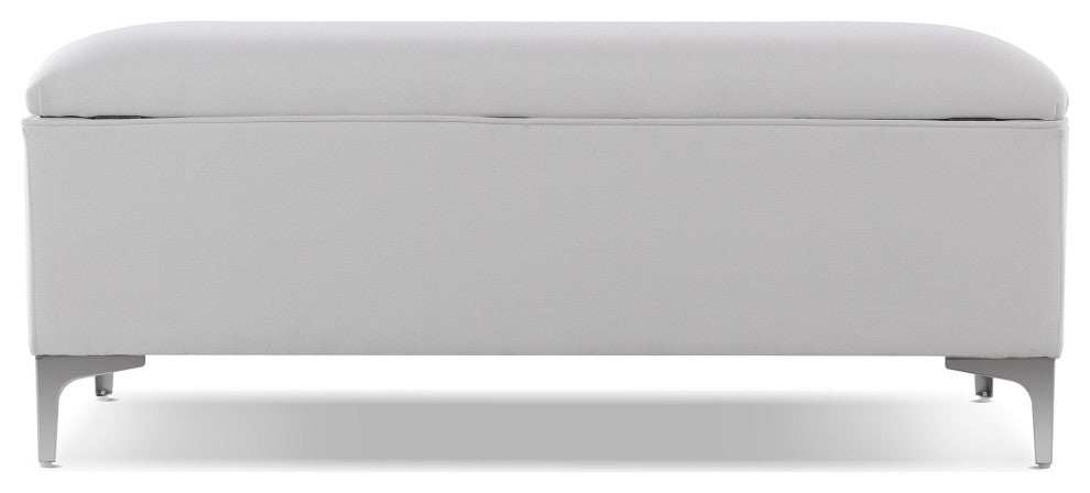 Madelyn Modern Storage Bench With Stainless Steel Legs, Bright White