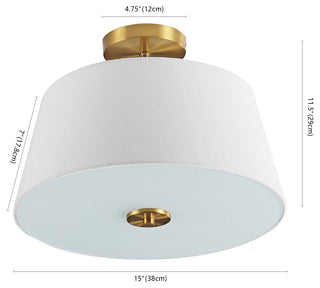 Isabella 15" 3-Light Modern Midcentury Iron Semi Flush Mount, Brass Gold/White