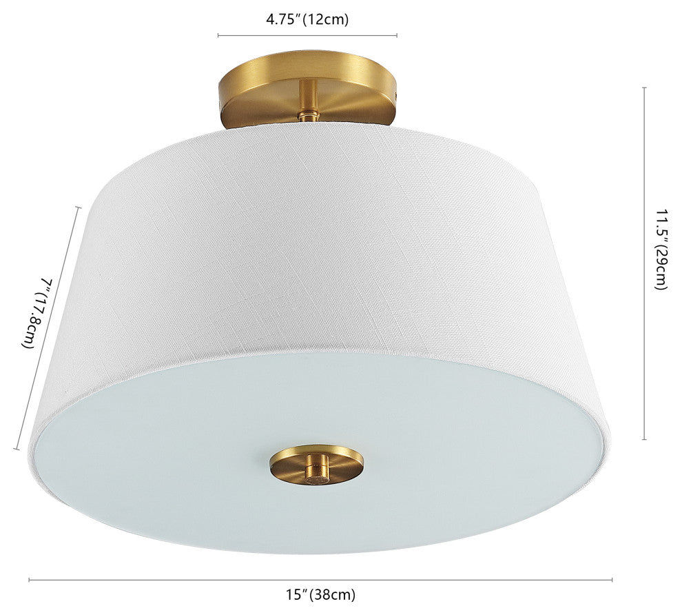 Isabella 15" 3-Light Modern Midcentury Iron Semi Flush Mount, Brass Gold/White