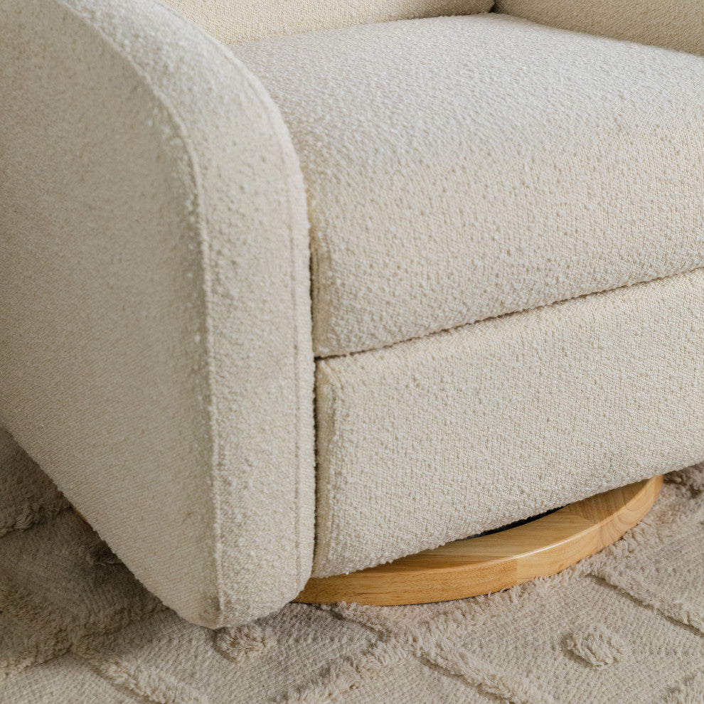 Nami Electronic Recliner and Swivel Glider Recliner, Boucle With USB port, Ivory Boucle With Light Wood Base