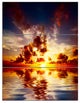 Caribbean Sunset with Beautiful Sky, Seashore Canvas Wall Art, 28x36, 3 Panels