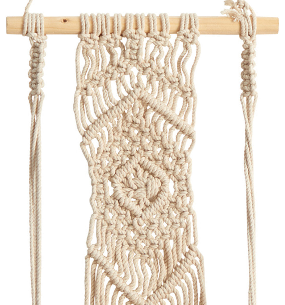Nearly Natural 7129 22 Boho Chic Wood Macrame Shelf With Diamond Weave