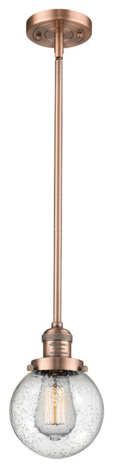 1-Light Beacon 6" Mini Pendant, Antique Copper, Glass: Seedy