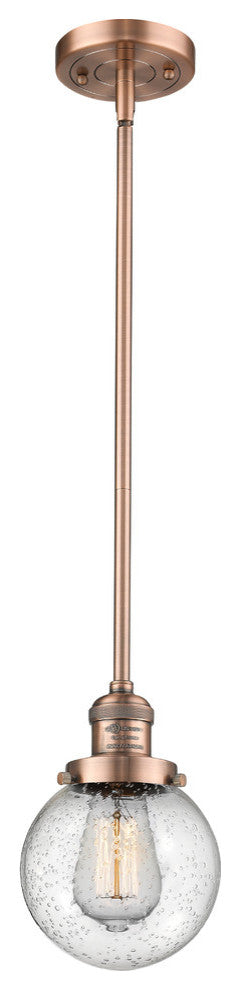 1-Light Beacon 6" Mini Pendant, Antique Copper, Glass: Seedy