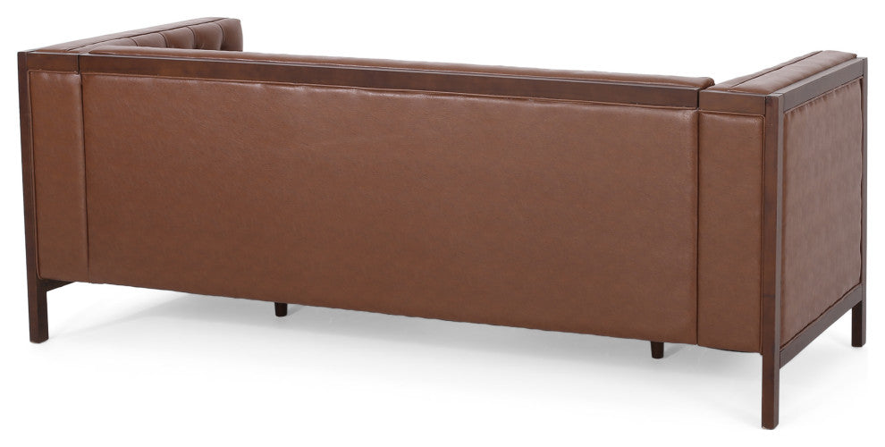 Elias Faux Leather Tufted 3 Seater Sofa, Cognac + Espresso