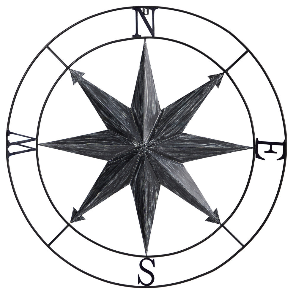 40" Washed Nautical Metal Compass Wall Art Decor