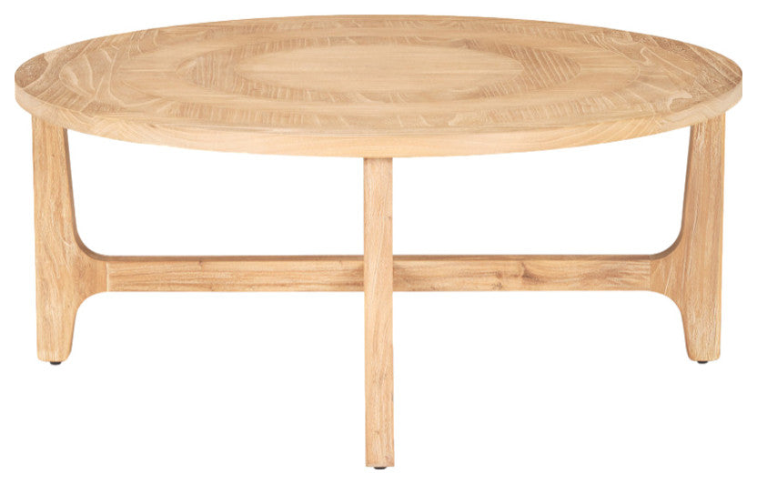 39" Natural and White Solid Wood Round Distressed Coffee Table