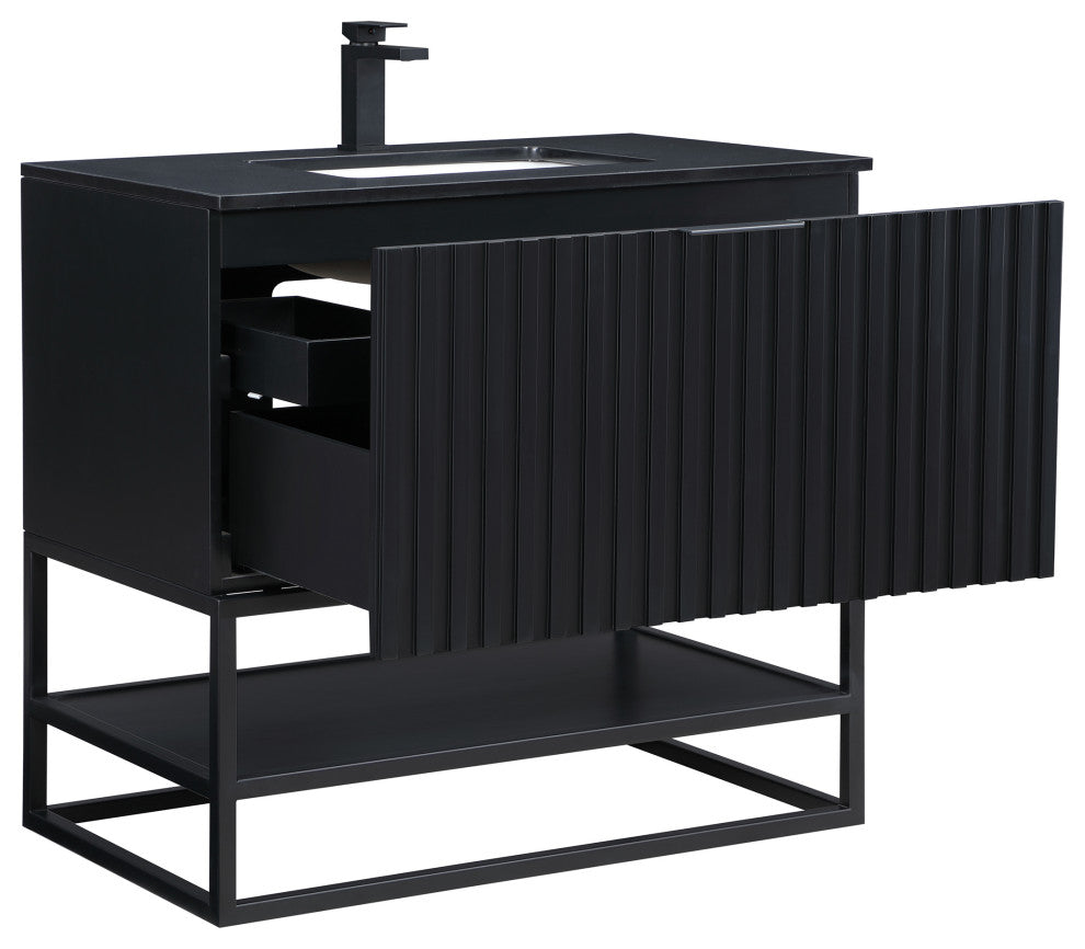 Terra Bathroom Vanity, Black, 36", Black Top