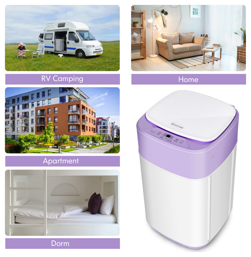 Costway 8lbs Portable Fully Automatic Washing Machine W/ Drain Pump Purple
