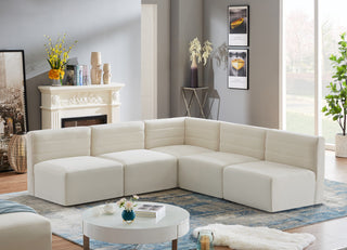 Quincy Velvet Upholstered 5-Piece L-Shaped Modular Sectional, Cream