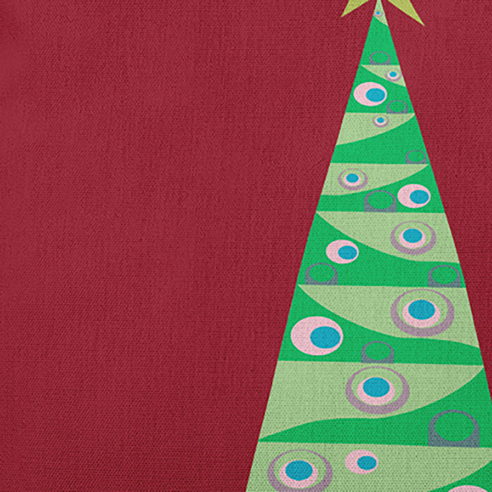 Cartoon Christmas Tree Accent Pillow, True Red, 16"x16"