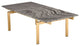 Louve Rectangle Coffee Table, Rectangular Marble Top, Brushed Gold Base, Black