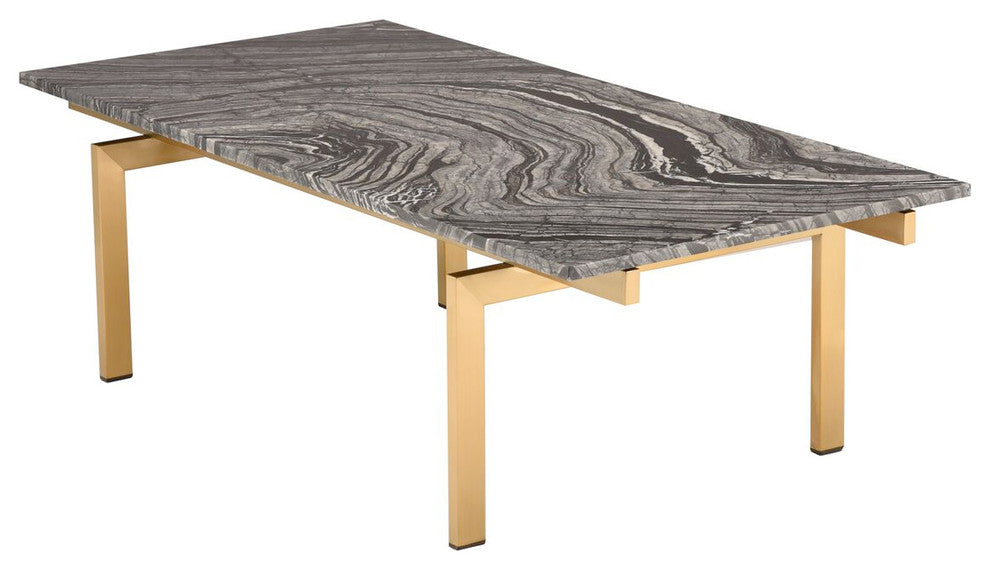 Louve Rectangle Coffee Table, Rectangular Marble Top, Brushed Gold Base, Black