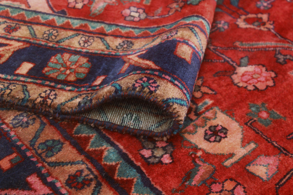 Fine Vintage Distressed Leilah Red/Navy Rug, 4'8x9'4