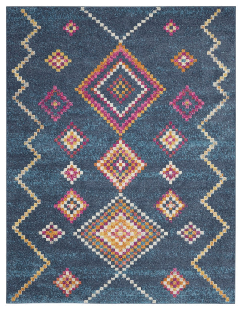 7' X 10' Navy Blue Southwestern Berber Area Rug