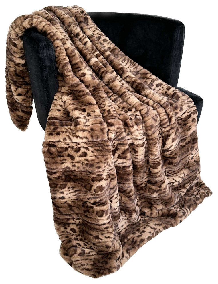 Plutus Brown Luxe Lash Faux Fur Luxury Throw Blanket, 114"L x 120"W King